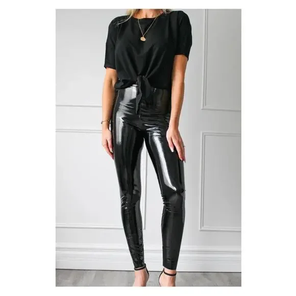 Commando Black Faux Patent Leather Leggings Sz.XL NWT - Picture 2 of 16
